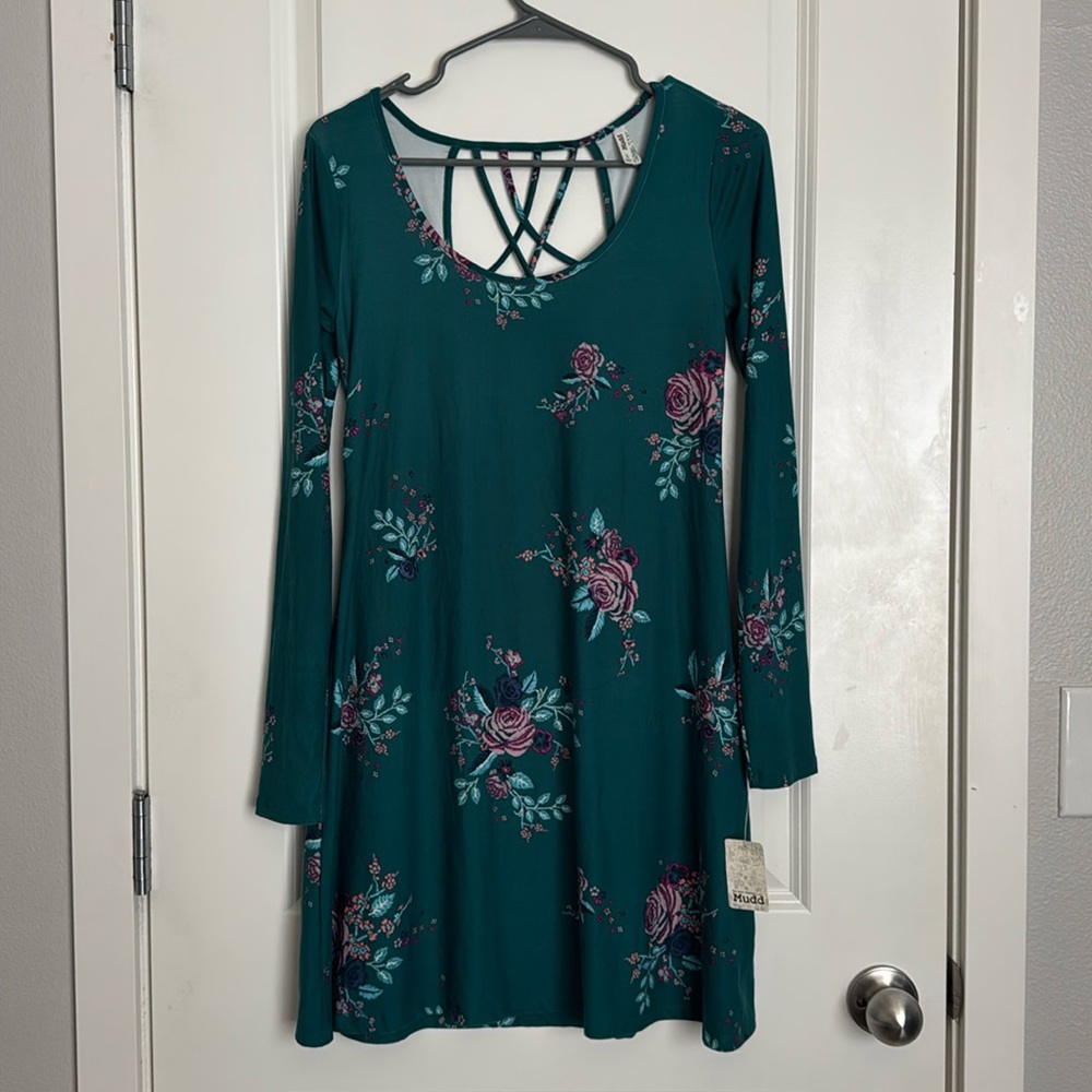 MUDD Women’s Long Sleeve Teal Floral Dress Size Small